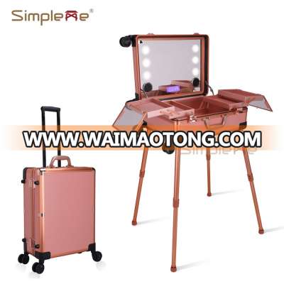 Simpleme Aluminum LED Touch Screen trolley Makeup train case for Station Studio