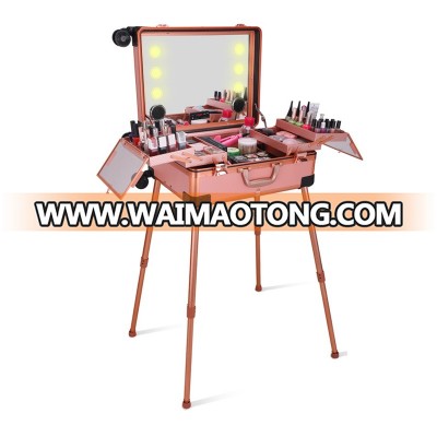 Portable Aluminum Professional Makeup Artist Station Studio Case With LED Light Music Player