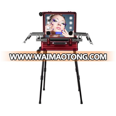 Trolley Rolling Aluminum Lighted Touch Screen Makeup Station Studio Case